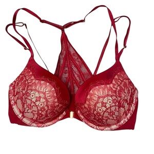 Victoria's Secret Very Sexy push-up bra red lace front-closure racerback 32DD